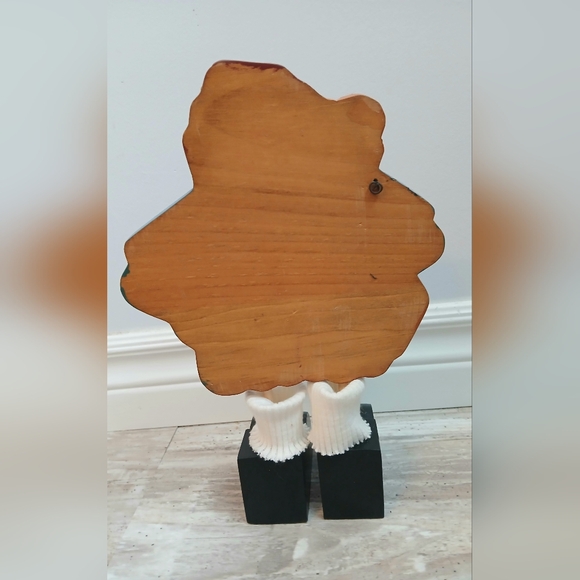 Vintage hand painted wood folk art Santa & Teddy textured beard Christmas decor - Picture 2 of 8